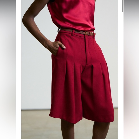 Holt Renfrew Pants - J. TIKTINER Côte D’Azure NICE Red Wool Gaucho Pants Size 6 to 8